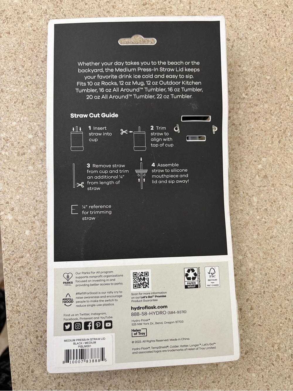 Hydro Flask Black Press-In Straw Lid Replacement - Picture 2 of 2
